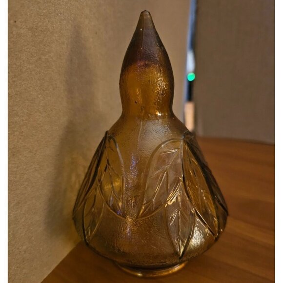 Vintage Empoli Dark Amber Glass Vase or Container with Topper, Fruit Motif - Picture 8 of 8